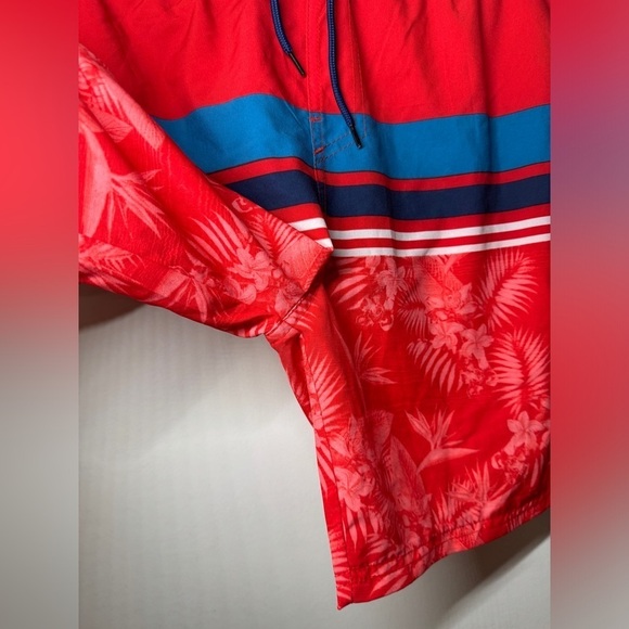 Spyder Boys Red Blue Striped Tropical Floral Drawstring Swim Shorts Size XL - Picture 6 of 15